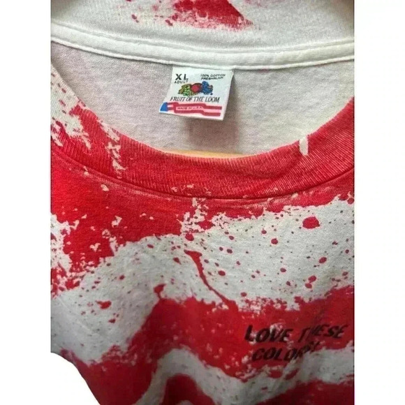 Vintage Single Stitch T Shirt XL Flag Print Fruit Of The Loom Made In USA - Picture 3 of 7